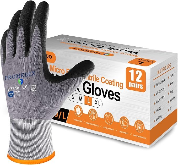 Nitrile Coated Work Gloves,MicroFoam Safety Work Gloves 12 Pairs