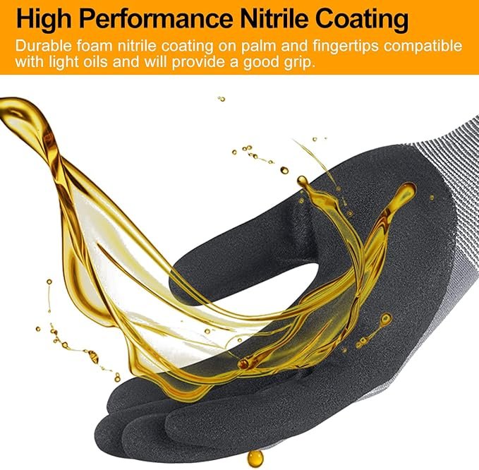 Safety Work Gloves MicroFoam Nitrile Coated-3 Pairs,Breathable Nylon Working Gloves for Men Women - Image 2
