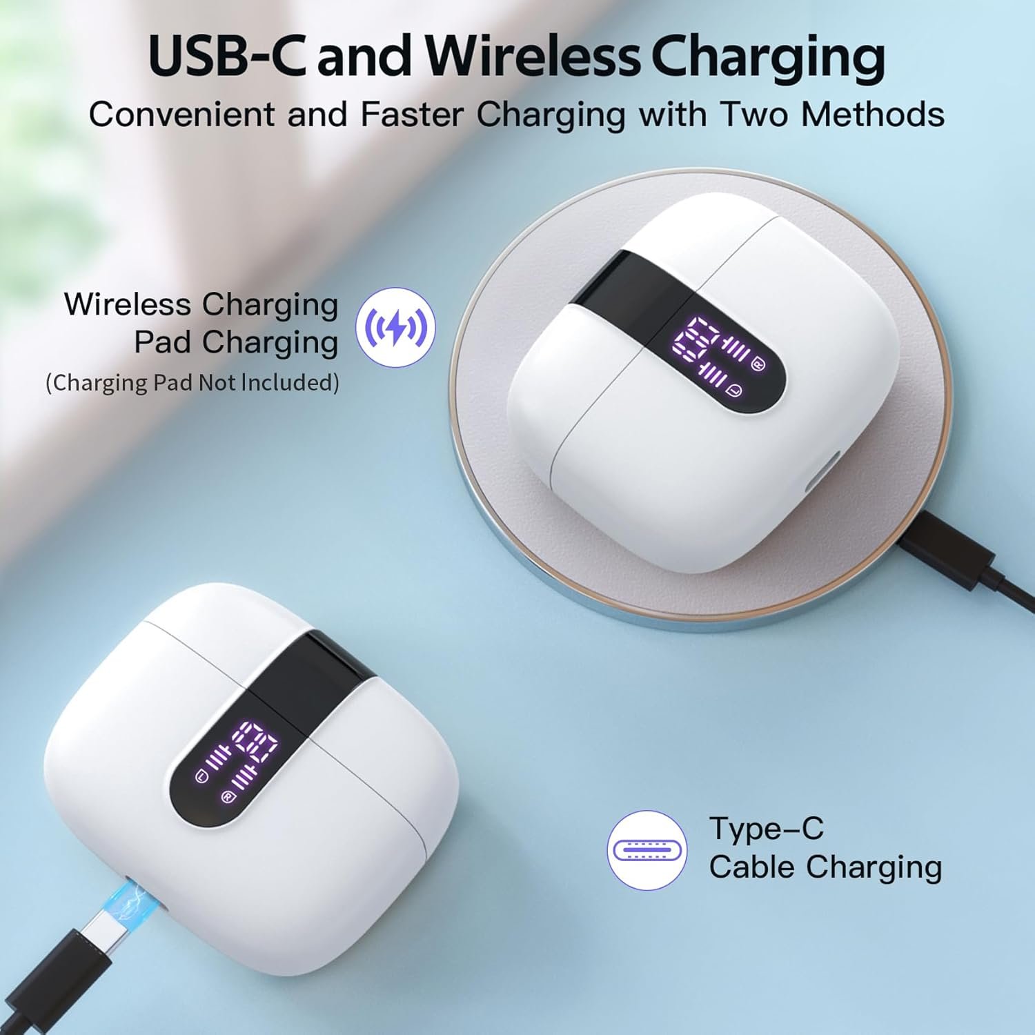 Bluetooth Headphones True Wireless Earbuds 60H Playback LED Power Display Earphones with Wireless Charging Case IPX5 Waterproof - Image 4