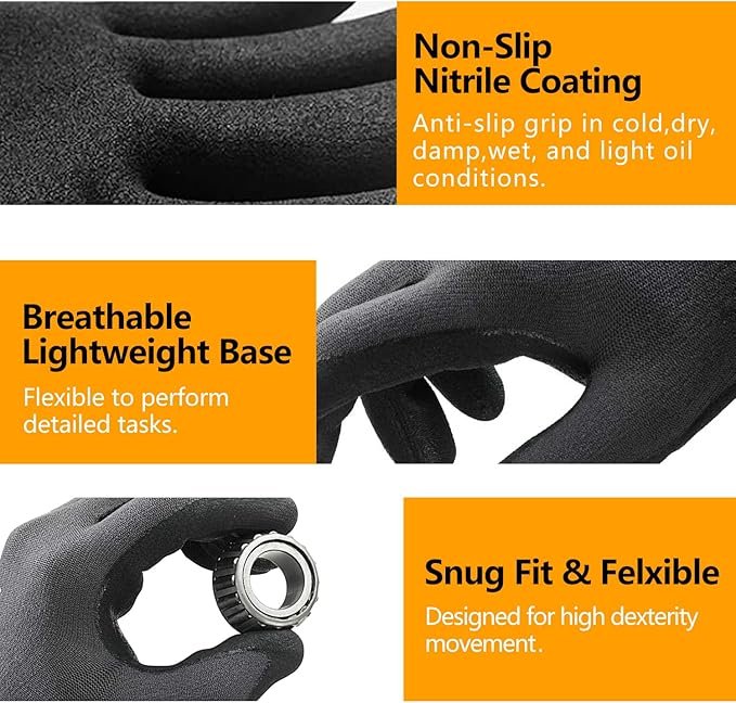 Safety Work Gloves MicroFoam Nitrile Coated-3 Pairs,Breathable Nylon Working Gloves for Men Women - Image 4