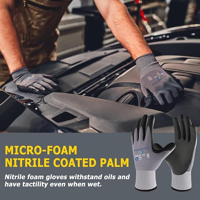 Nitrile Coated Work Gloves,MicroFoam Safety Work Gloves 12 Pairs - Image 4