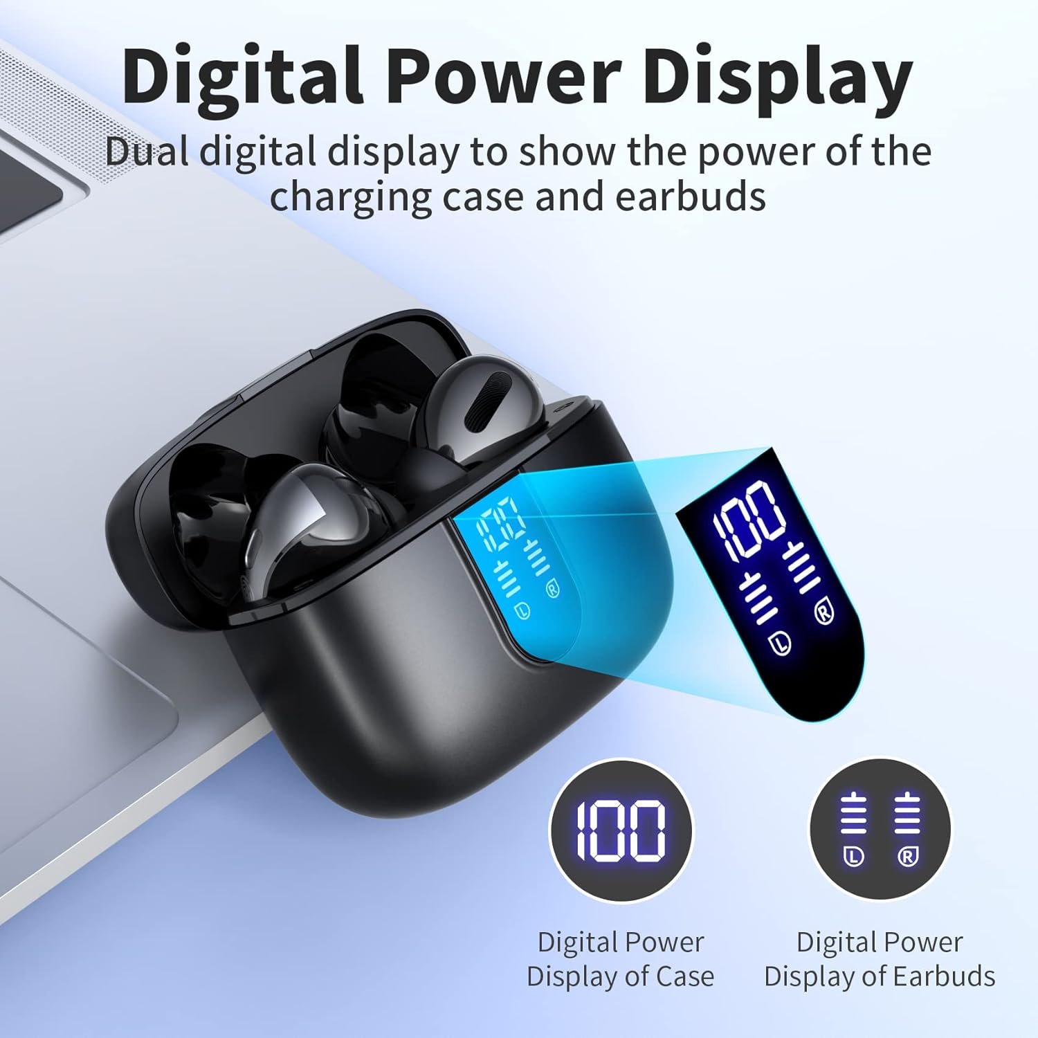 Bluetooth Headphones True Wireless Earbuds 60H Playback LED Power Display Earphones with Wireless Charging Case IPX5 Waterproof - Image 10